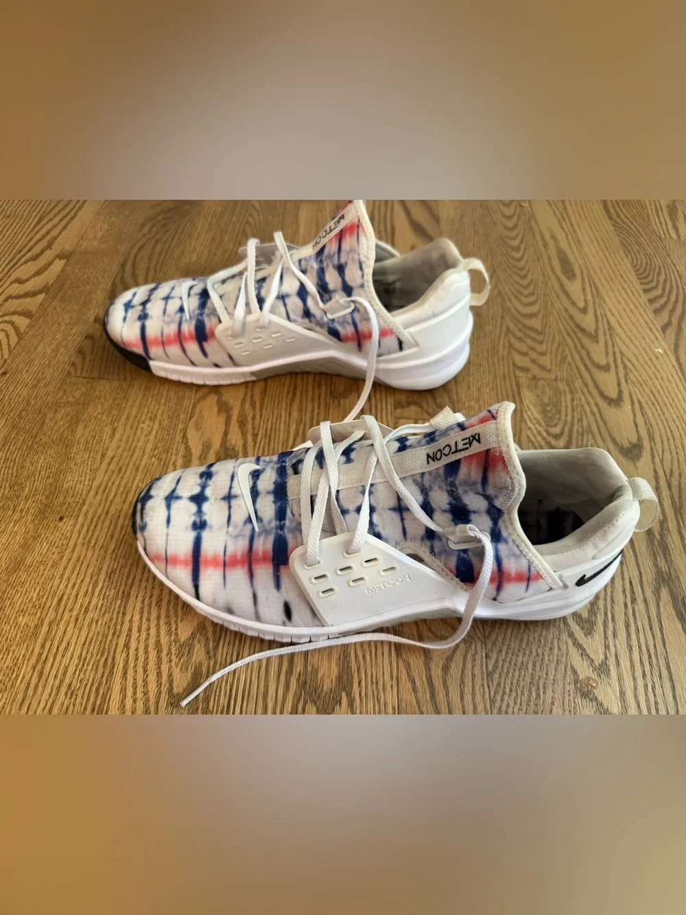 Nike Men’s Tie-Dye Metcon Sneakers in White, Blue & Pink